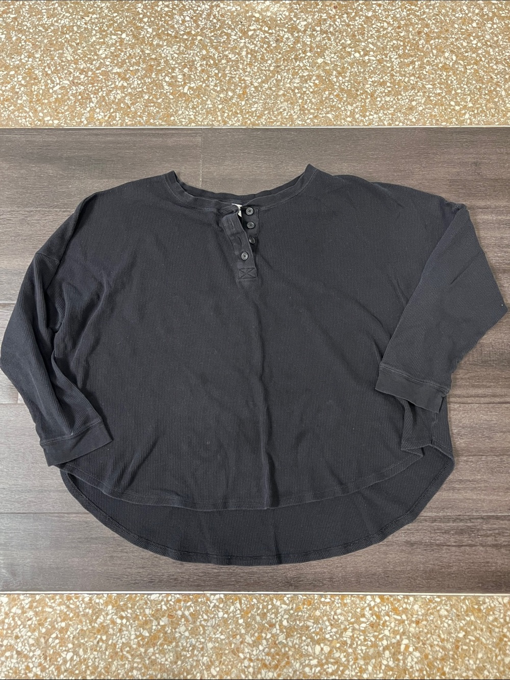 Old Navy Black Waffle-Knit Henley